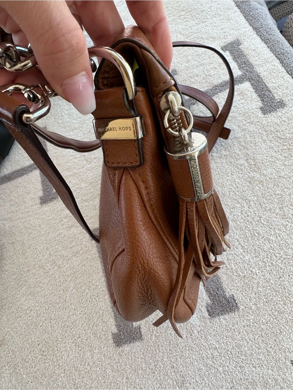 Michael Kors Cognac Leather Tassel Shoulder Bag